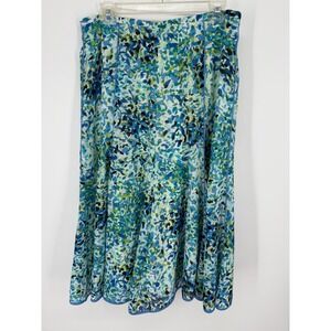 Willi Smith Midi Skirt Women 10 Blue Green Abstract Print Lined Chiffon Floral